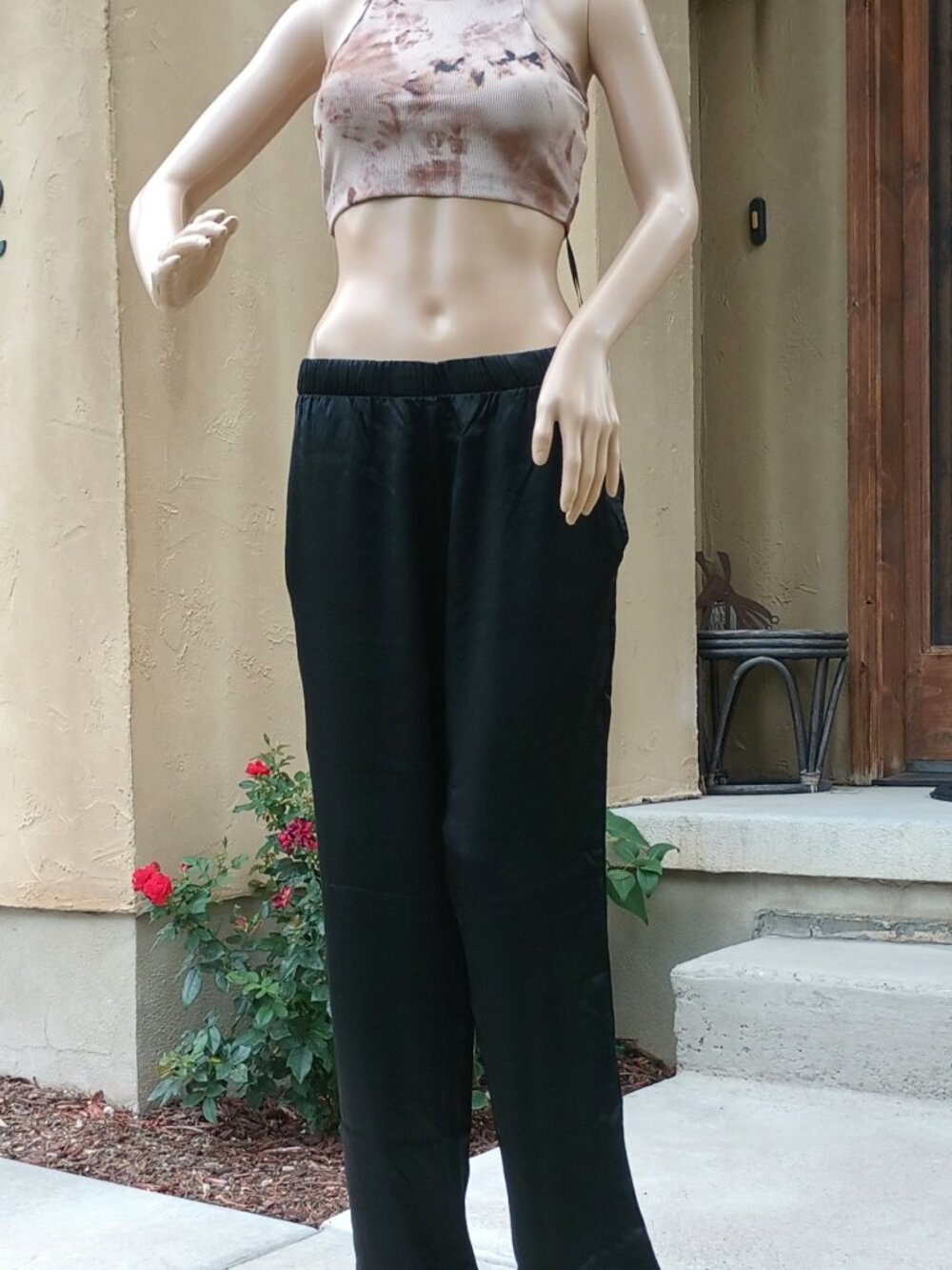 Satin Sleep/Lounge Pant by PJ Harlow (Brandy), S, black color, NWT